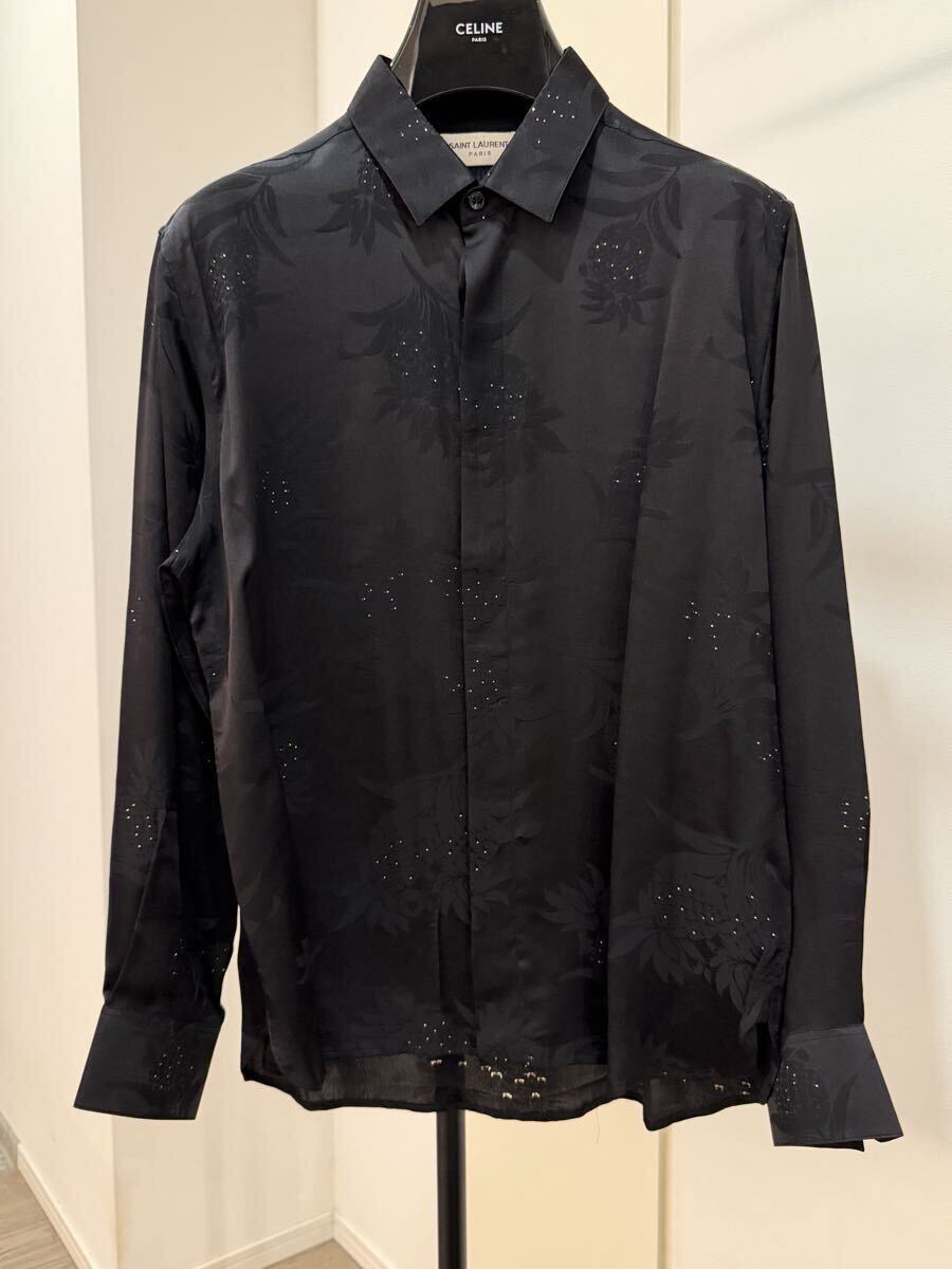 サンローラン SAINT LAURENT PARIS シルクシャツ ブラック 38 イタリア製拍卖