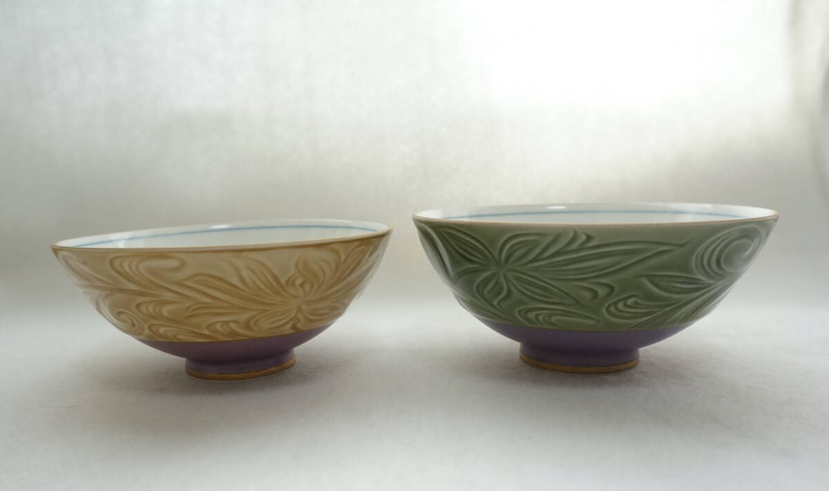 「未使用」 有田焼 夫婦茶碗 金彩 茶碗 夫婦 絵柄に金彩拍卖