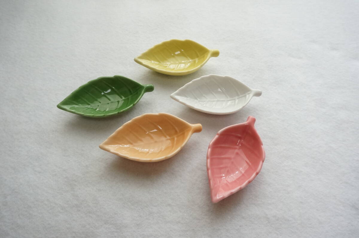 「未使用」 木の葉 薬味皿 調味料皿 5個セット 和食器 葉っぱ 小皿拍卖