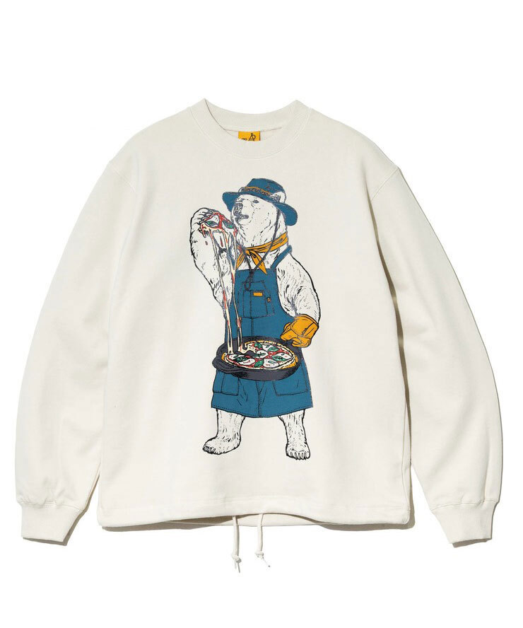 <XLサイズ(5)>go slow caravan ゴースローキャラバン 空紡糸裏毛スキレットピザクマヘムスピンドルクルースウェット 352606拍卖