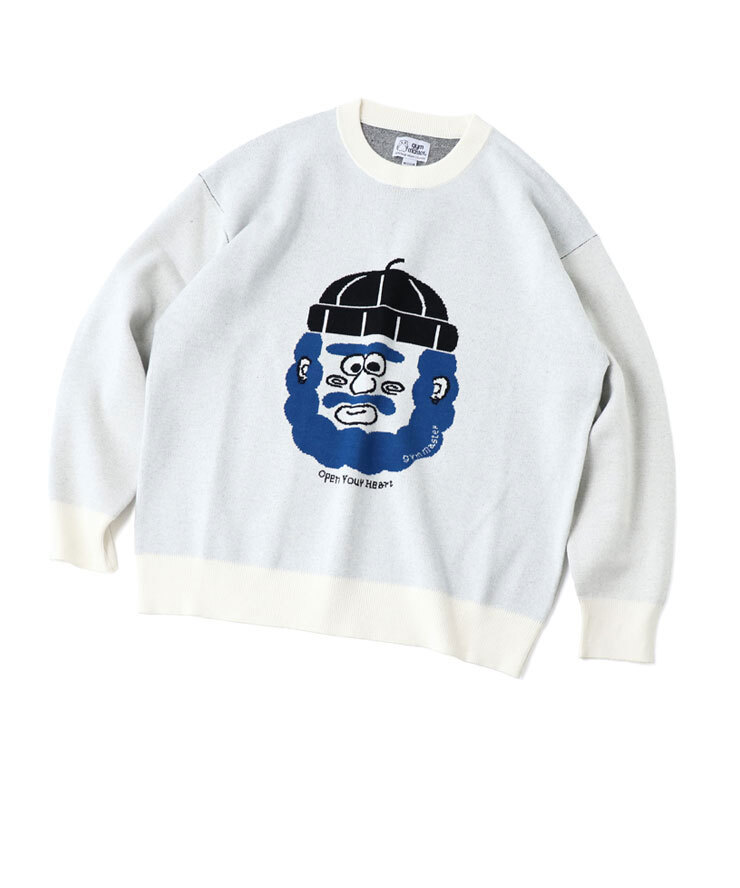 <Lサイズ><ホワイト(01)>gym master ジムマスター ジャガードニット OpenYourHeart クルーネック G621793 ニット セーター拍卖