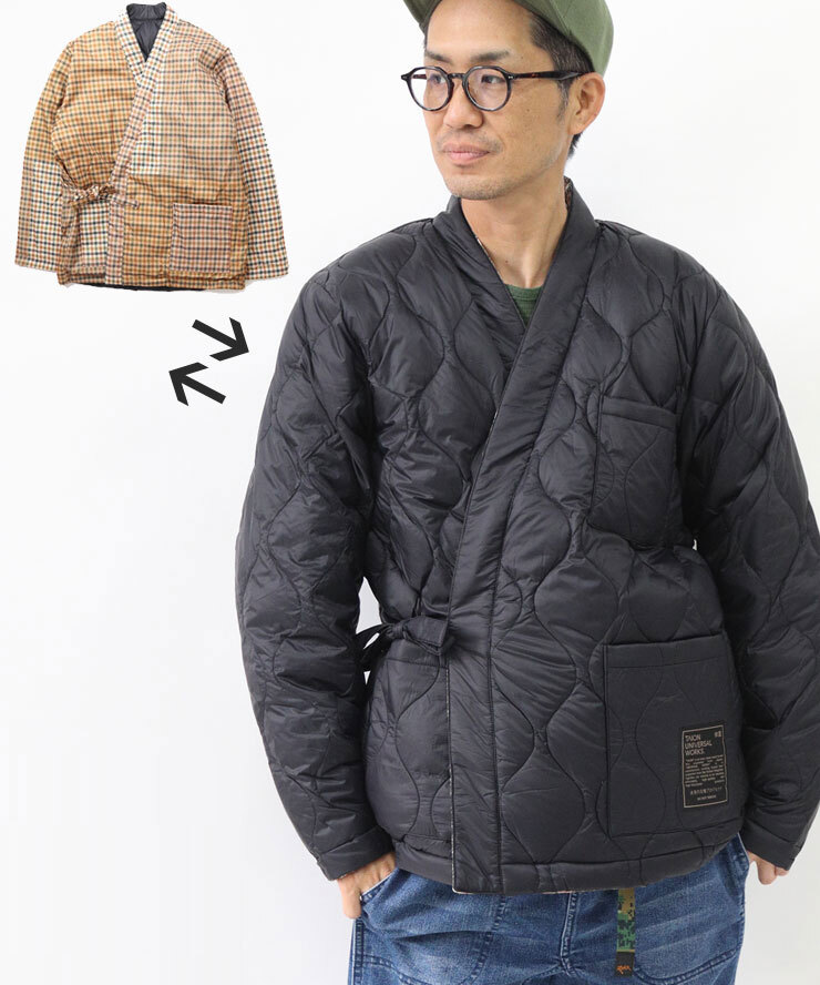 <Mサイズ><ブラック>TAION×Universal Works - タイオン×ユニバーサルワークス リバーシブル 京都ワークジャケット UW-TA-R101KJ拍卖