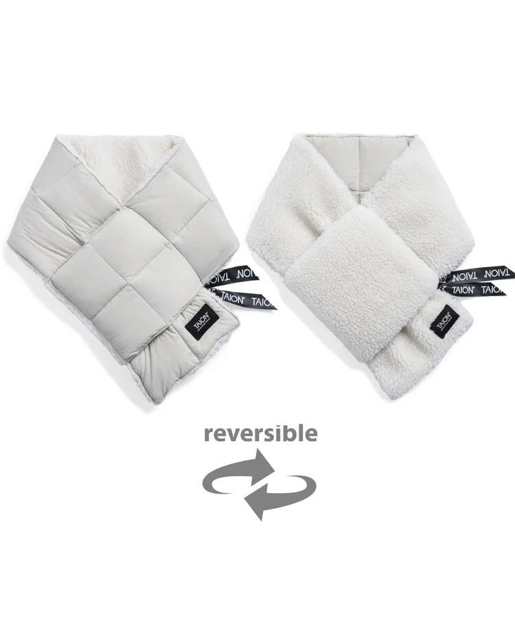 <アイスグレー×アイボリー>タイオン TAION リバーシブル ダウン×ボア マフラー R201MT メンズ レディース拍卖