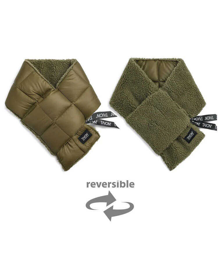 <オリーブ×Dオリーブ>タイオン TAION リバーシブル ダウン×ボア マフラー R201MT メンズ レディース拍卖