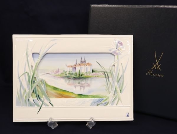 11406■ 新品未使用 マイセン Meissen 「マイセンの風景」 陶板画 拍卖