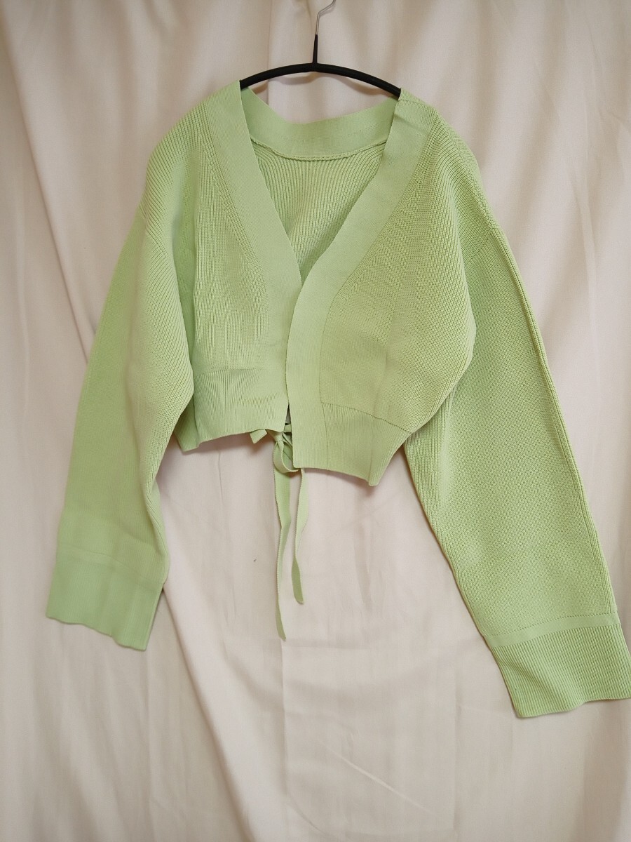 12976 ★★ ニットボレロカーディガン ライムグリーン 新品拍卖