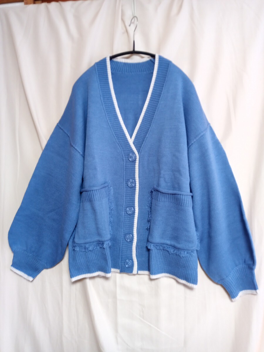 12986 ★★ バイカラーポケットシャギーニットカーディガン 新品拍卖