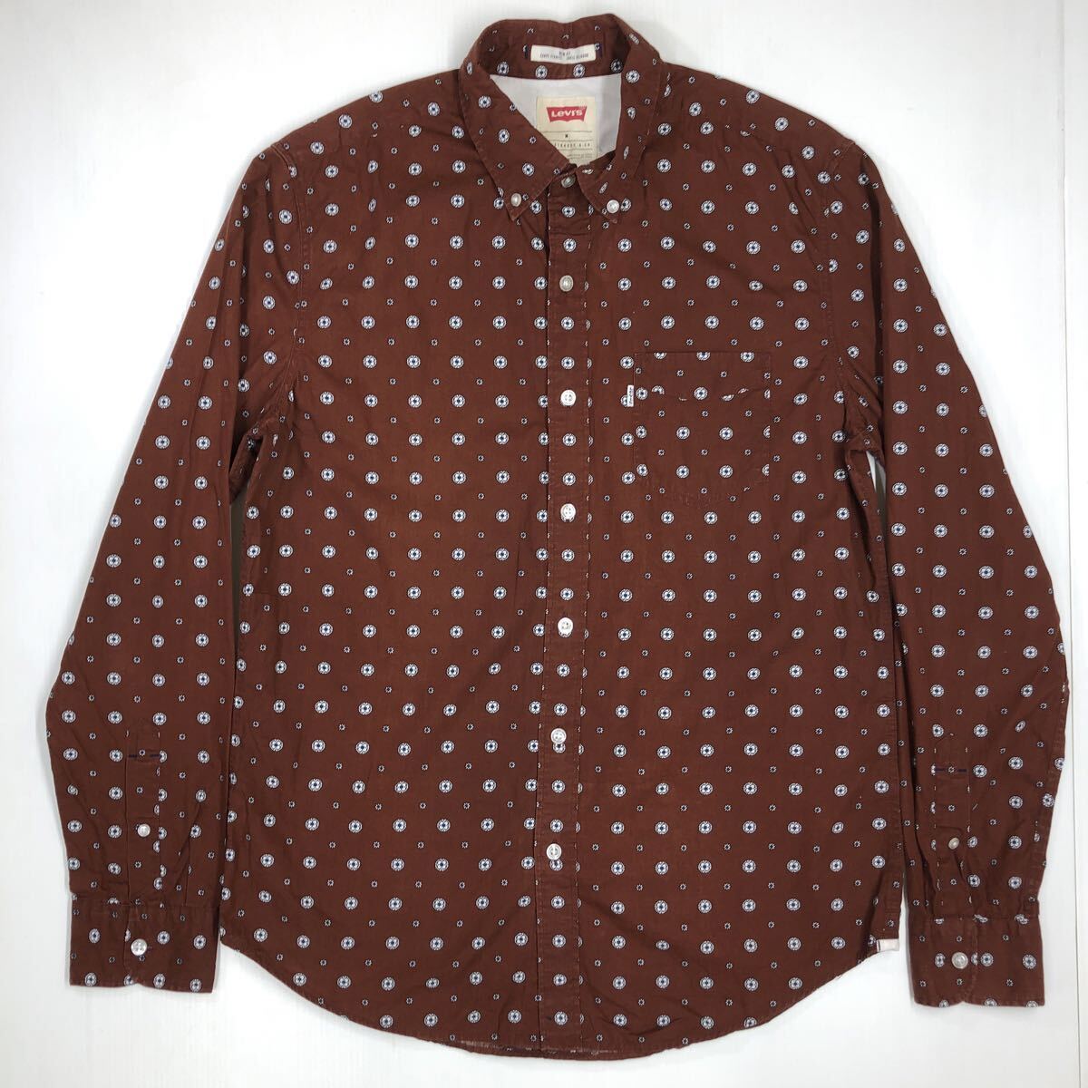 LEVI'S リーバイス 長袖シャツ ボタンダウン 水玉柄 ブラウン メンズ Mサイズ 510-15拍卖