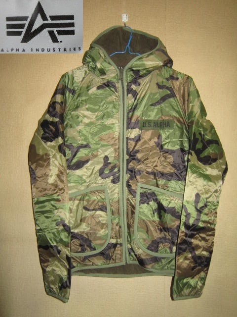 ALPHA INDUSTRIES アルファ 迷彩 ひょうたんステッチ キルティング リバーシブル ライナー パーカー ミリタリー ジャケット S ボアフリース拍卖