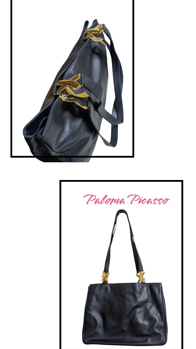 Paloma Picasso ショルダーバッグ ブラック レザーイタリア製 ブラック☆ ゴールド金具 ヴィンテージ拍卖