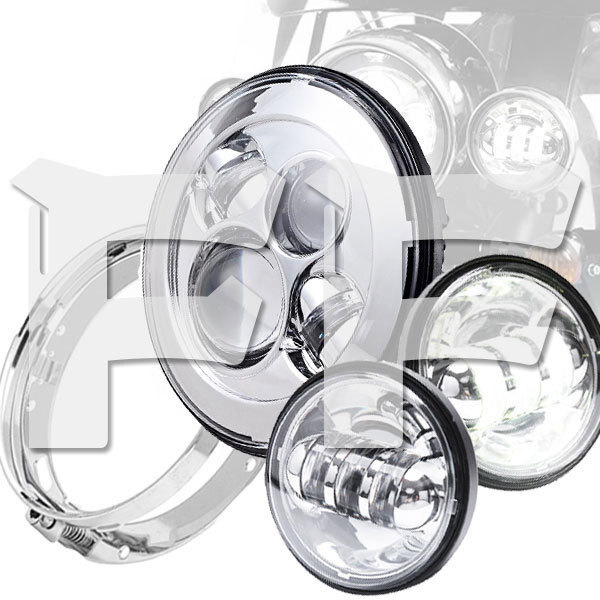 送料無料● ハーレーダ CREE LED 75W 7インチ ヘッドライト 4.5インチ フォグランプ オートバイ FLHS FLHT DOT承認品 1セット拍卖