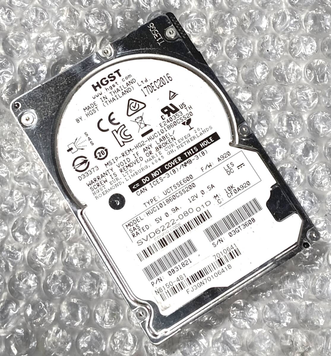 【中古パーツ】 2.5インチ HGST HUC101860CSS200 600GB 10K SAS HDD 正常/健康品 1台■ SAS3246拍卖