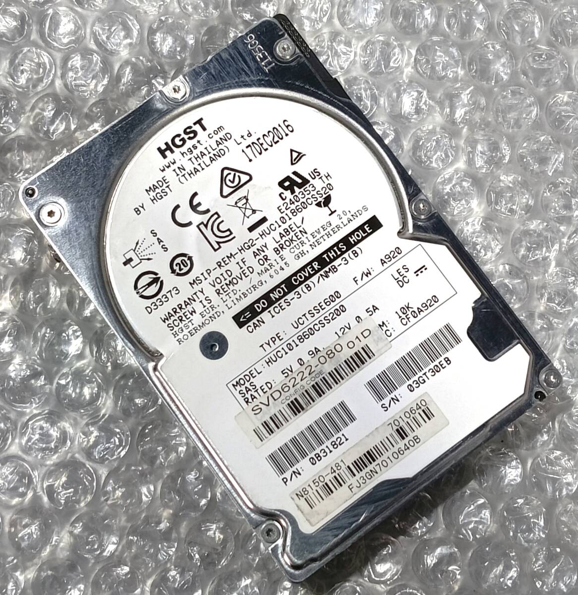 【中古パーツ】 2.5インチ HGST HUUC101860CSS200 10K 600GB SAS HDD 正常/健康品 1台■ SAS3238拍卖