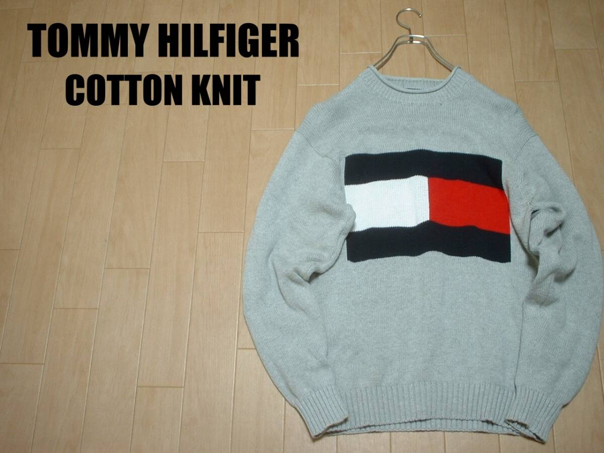 TOMMY HILFIGERビッグフラッグ編み込みコットンニットセーターMロールネック正規トミーヒルフィガーグレートリコロールタートルハイネック拍卖
