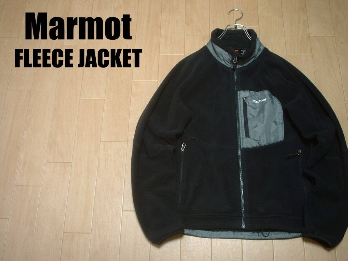 MarmotジップアップフリースジャケットS黒ブラック正規マーモットMMJ-9025ミディアムトップワンポイント刺繍クリマプラスポーラーテック拍卖