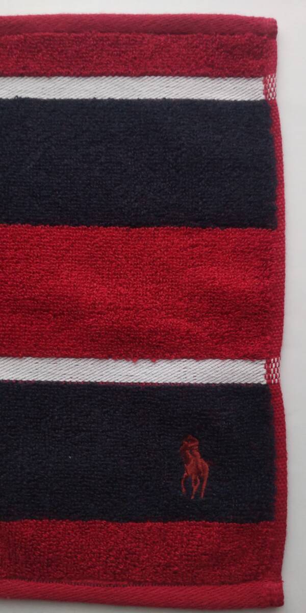 ★未使用タグ無し、詳細シール付き★ラルフローレン★タオルハンカチ★ボーダーに、ポニー刺繍★26センチ拍卖