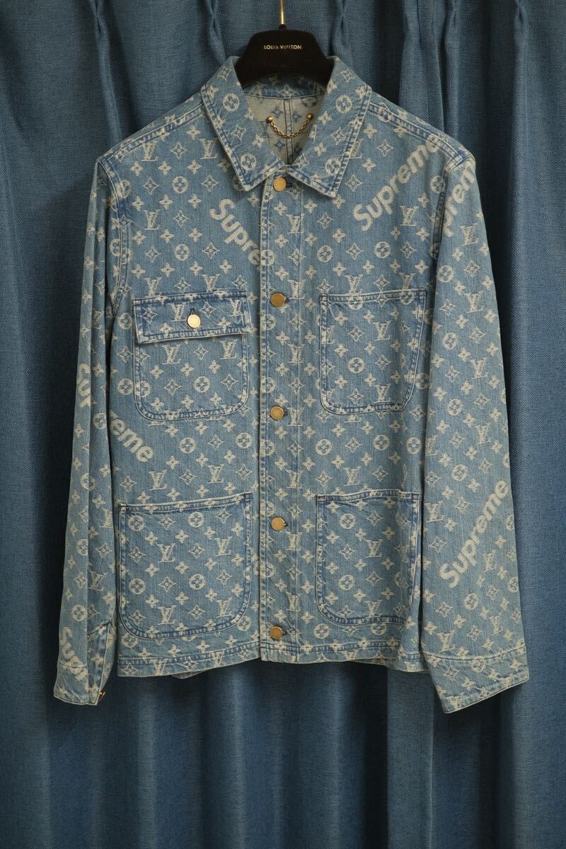 極美品 17AW Supreme × LOUIS VUITTON Jacquard Denim Chore Coat サイズ50 + LV シャツ・パンツ セット 着用1回 ほぼ新品 希少サイズ拍卖
