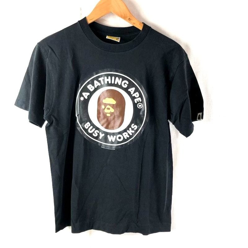 アベイシングエイプ A BATHING APE Tシャツ プリント 半袖 袖ワンポイント 綿100% 日本製 黒 Mサイズ 2025090400156拍卖
