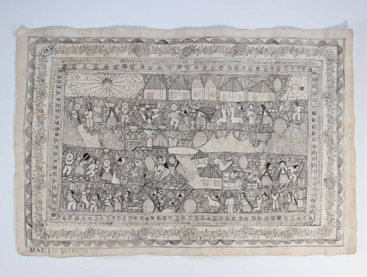 【真作】 マルセロ・ベナンシオ 肉筆 絵画 直筆サイン 画寸/約39.5×59cm メキシコ アーチスト拍卖