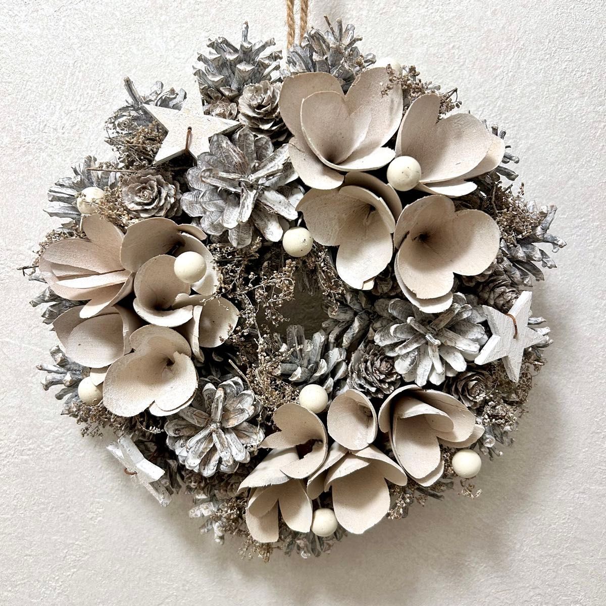 リース ナチュラルリース 松ぼっくり ホワイト 25cm拍卖