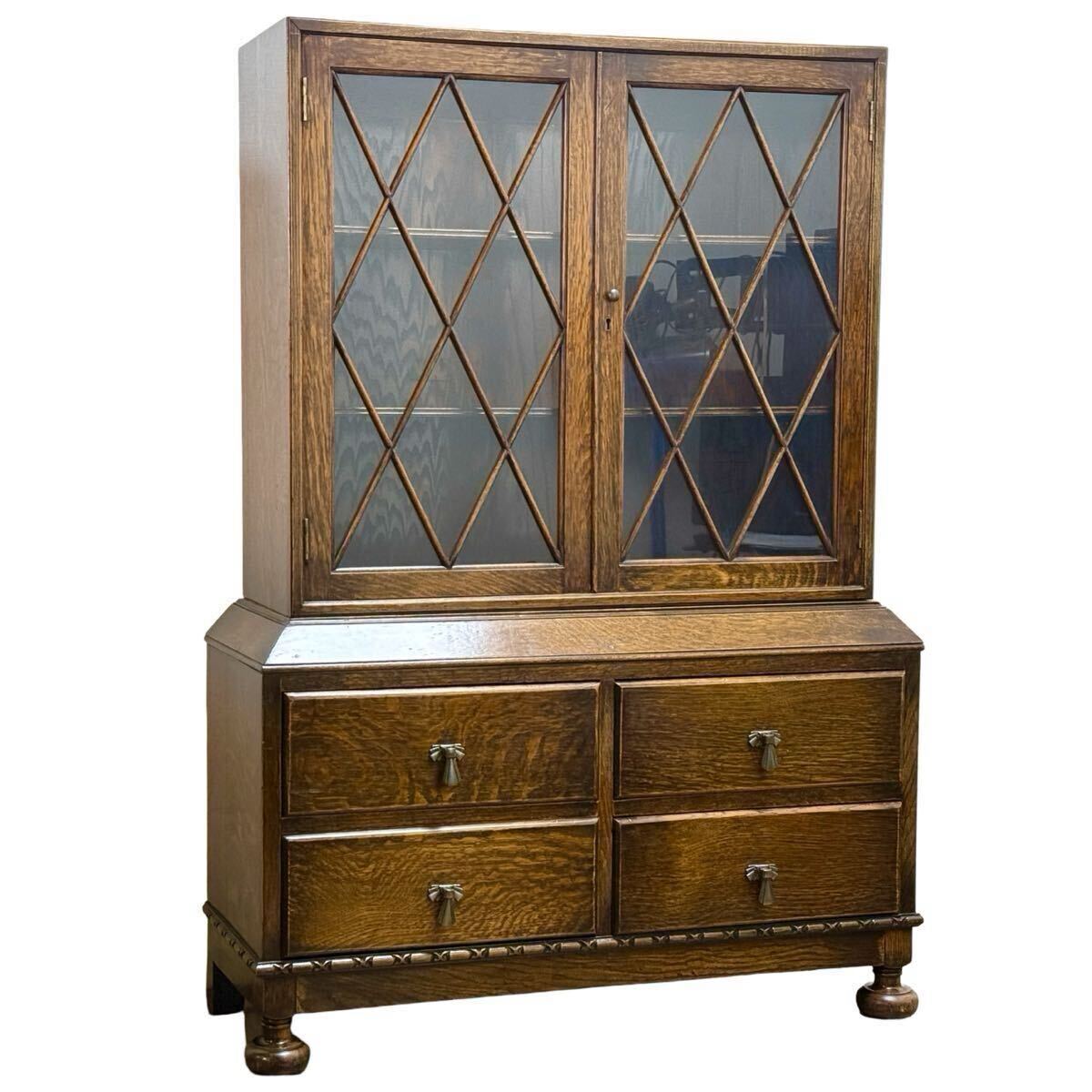 ◯Lloyd's Antiques ロイズアンティーク ブックケース シェルフ 飾り棚 本棚 書棚 収納家具 ガラス戸 英国 イギリス オーク 兵庫県姫路市発拍卖