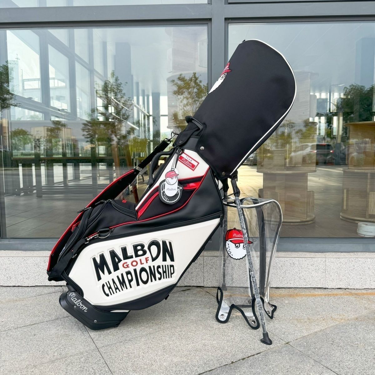 マルボンゴルフ malbon golf キャディバッグ フード2種類付き オシャレ 支柱型ゴルフ ブラック sk0414-6拍卖