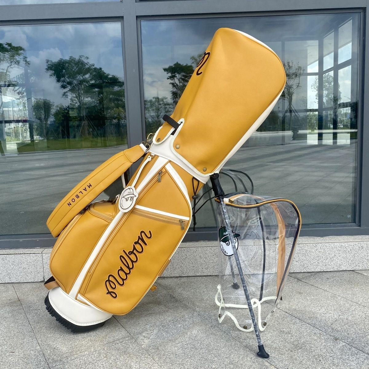 マルボンゴルフ malbon golf キャディバッグ フード2種類付き 未使用 支柱型ゴルフ イエロー sk0415-6拍卖