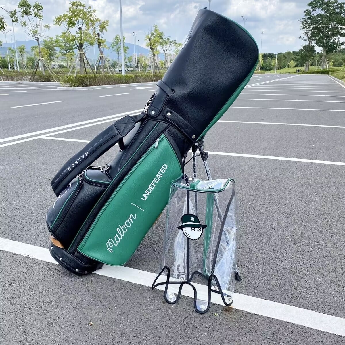 ゴルフ キャディバッグ マルボンゴルフ malbon golf puレーザー  フード2種類付き スタンド型 グリーン ss0222拍卖