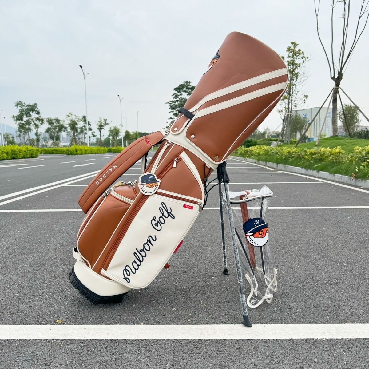マルボンゴルフ malbon golf キャディバッグ 支柱型ゴルフ 5ウェイ PU 新品 男女兼用 ブラウン sk0444-7拍卖