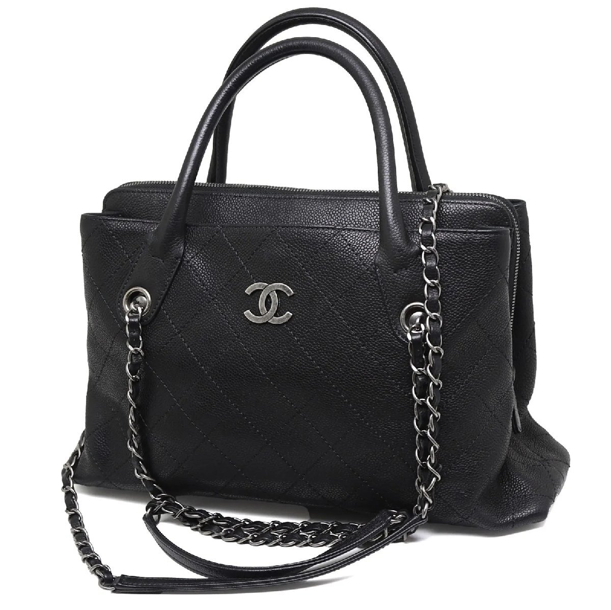 中古品 シャネル マトラッセ チェーントートバッグ キャビアスキン ハンドバッグ 2Way A94849拍卖