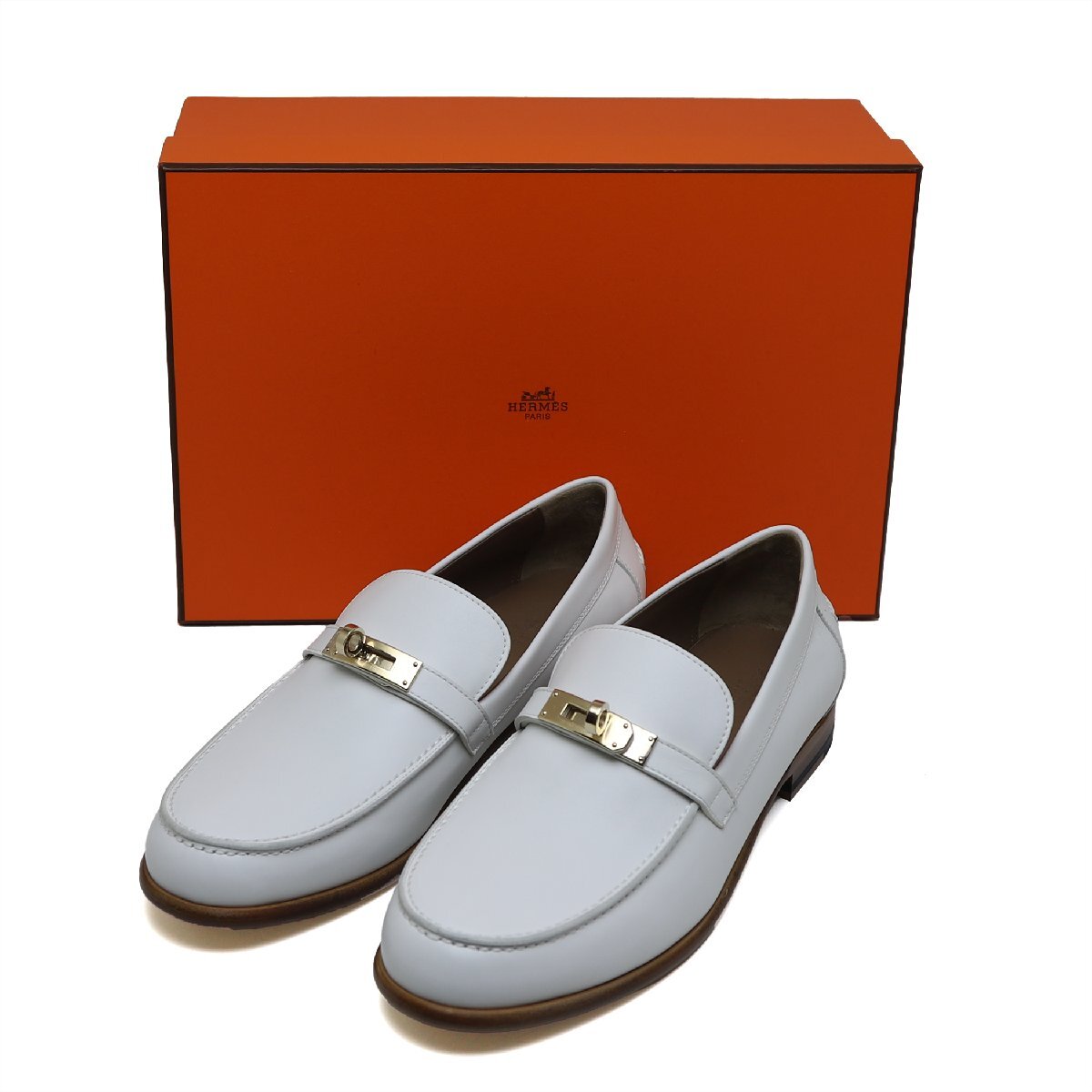 新品 エルメス デスタン モカシン ケリーバックル ホワイト サイズ39 H231067Z 90340拍卖