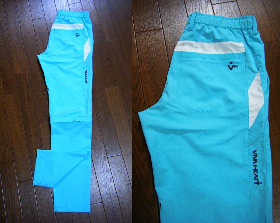 超伸縮/良品〇VIVA HEART ストレッチパンツ w79 薄手 2WAY 切り返し ベンチレーション 刺しゅうロゴ スカイブルー拍卖