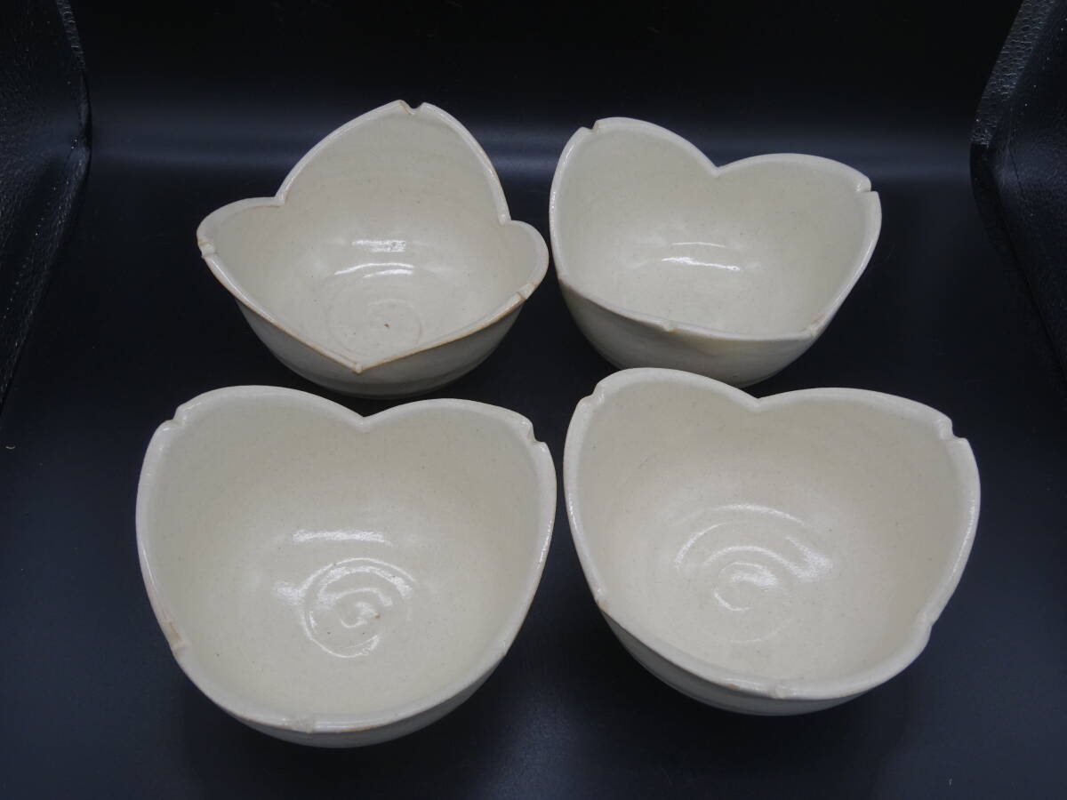 萩焼 人気実力作家 渋谷泥詩 萩焼窯元御台場窯 萩伝統工芸協会会長を歴任★萩焼割山椒向付4客セット 陶歴付 懐石料理 茶道具拍卖