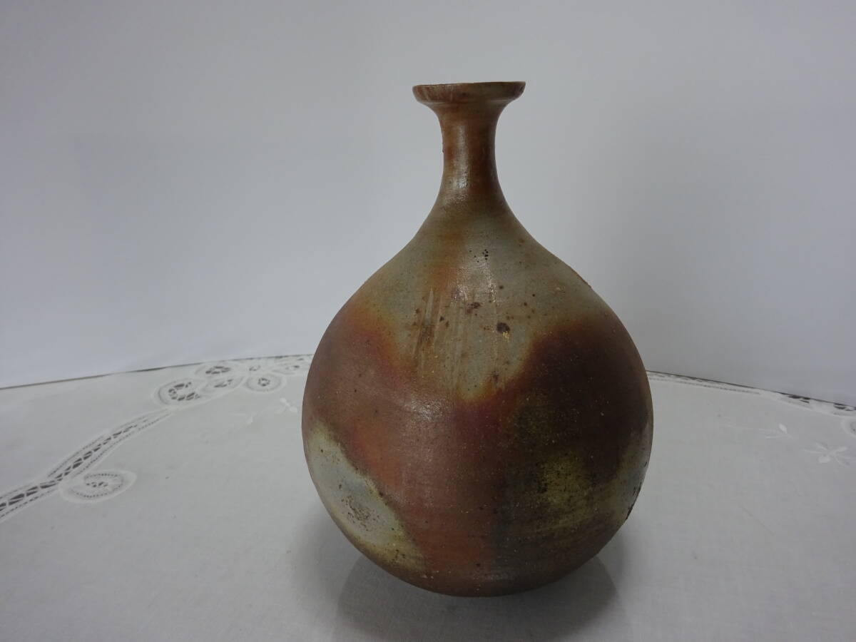 備前焼 人気実力作家 日幡光顕 工芸会正会員★備前窯変大徳利(花入れ) 合箱 陶歴(コピー)付 酒器 茶碗 壺 茶道具拍卖