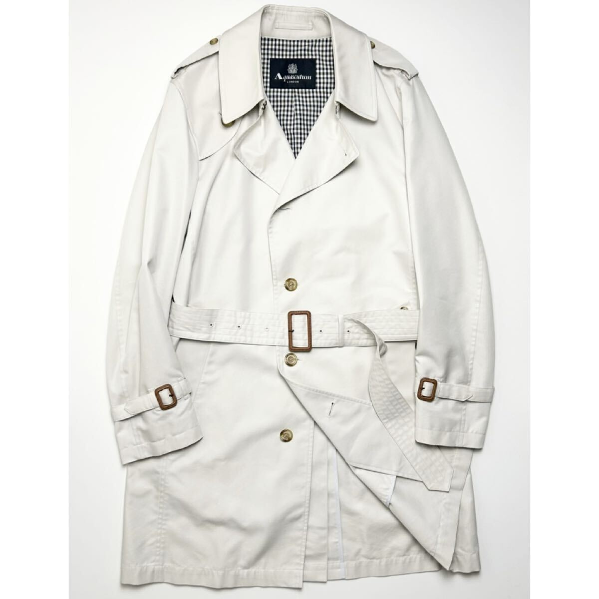 定価15万〜【極美品】Aquascutum/アクアスキュータム/アクアテック撥水シングルトレンチコート/ロングコート/クラブチェック/38号拍卖