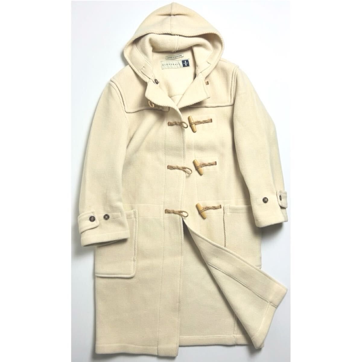 1990s【美品】GLOVERALL/グローバーオール/ダッフルコート/OLD/ヴィンテージ/ヘリンボーン/アイボリー/イングランド製/秋冬/S/1円/1スタ拍卖