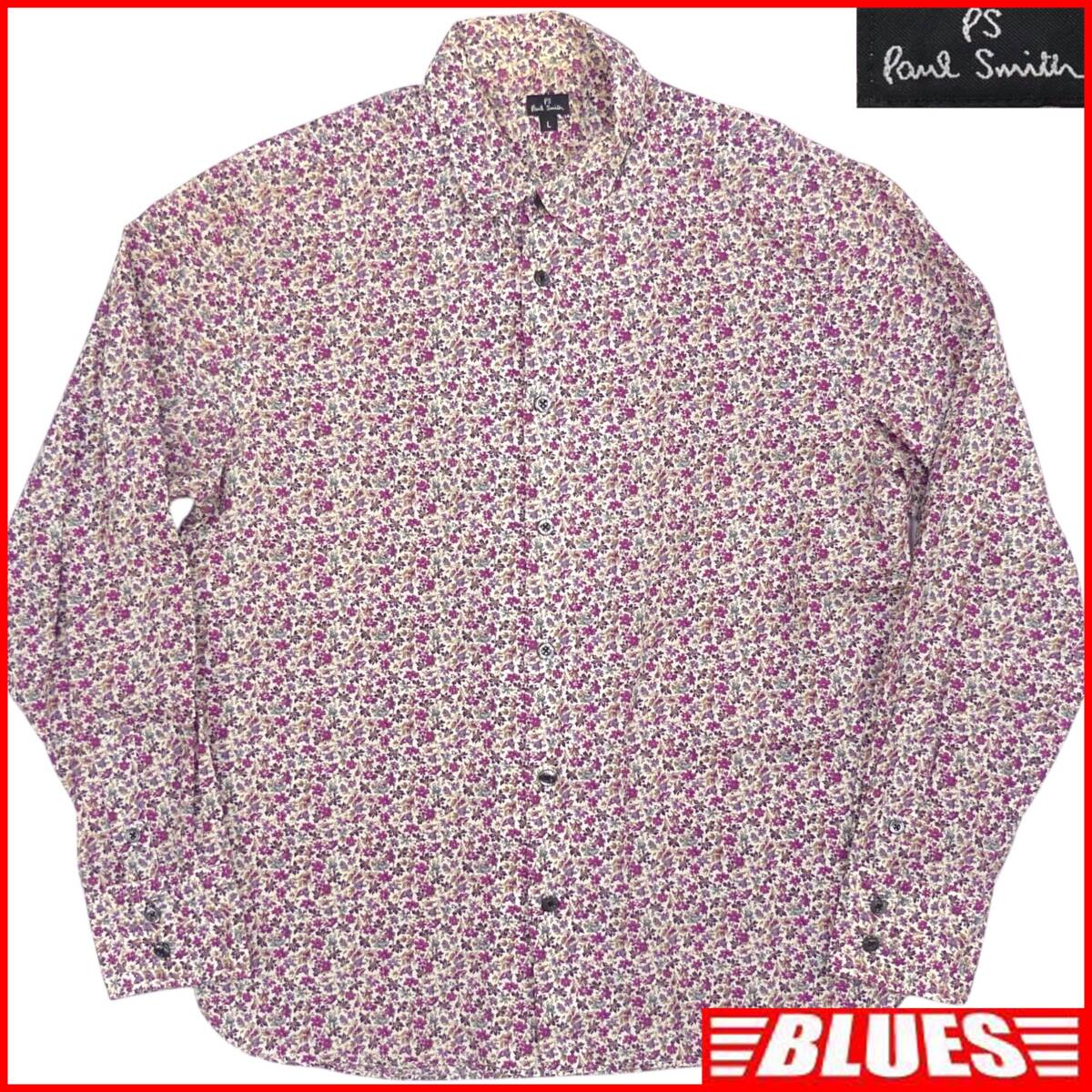即決★Paul Smith★メンズ L シャツ ポールスミス 花柄 パープル 紫 ピンク 長袖シャツ コットン PS Paul Smith 長袖拍卖