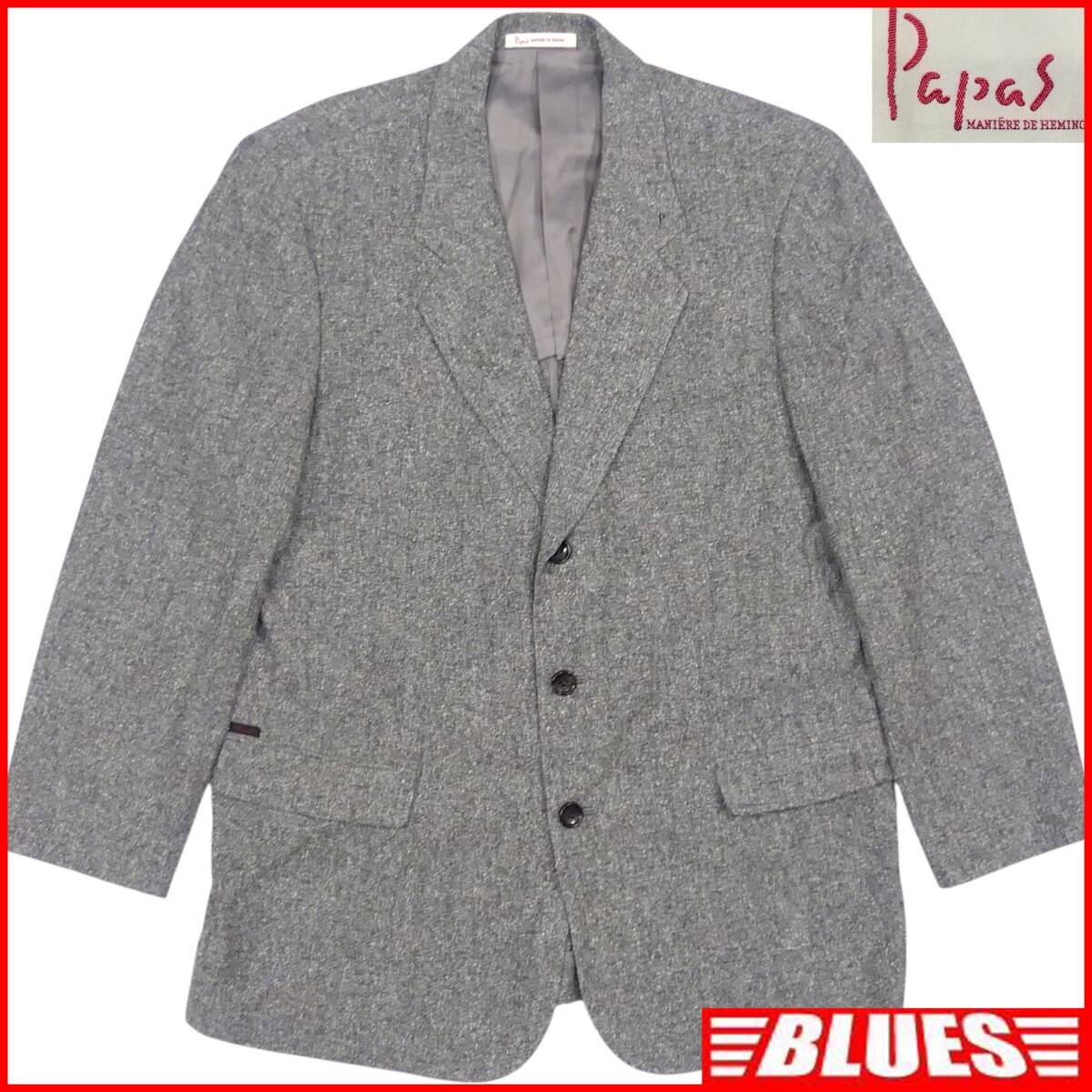 即決★Papas★メンズ S テーラードジャケット パパス シルク 麻 グレー ブレザー スーツ 上着 アウター拍卖