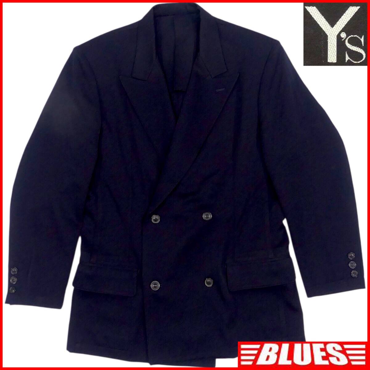 即決★Y's★メンズ L テーラードジャケット ワイズ 紺 ネイビー ブレザー スーツ 上着 アウター 日本製 ウール ダブルブレスト拍卖