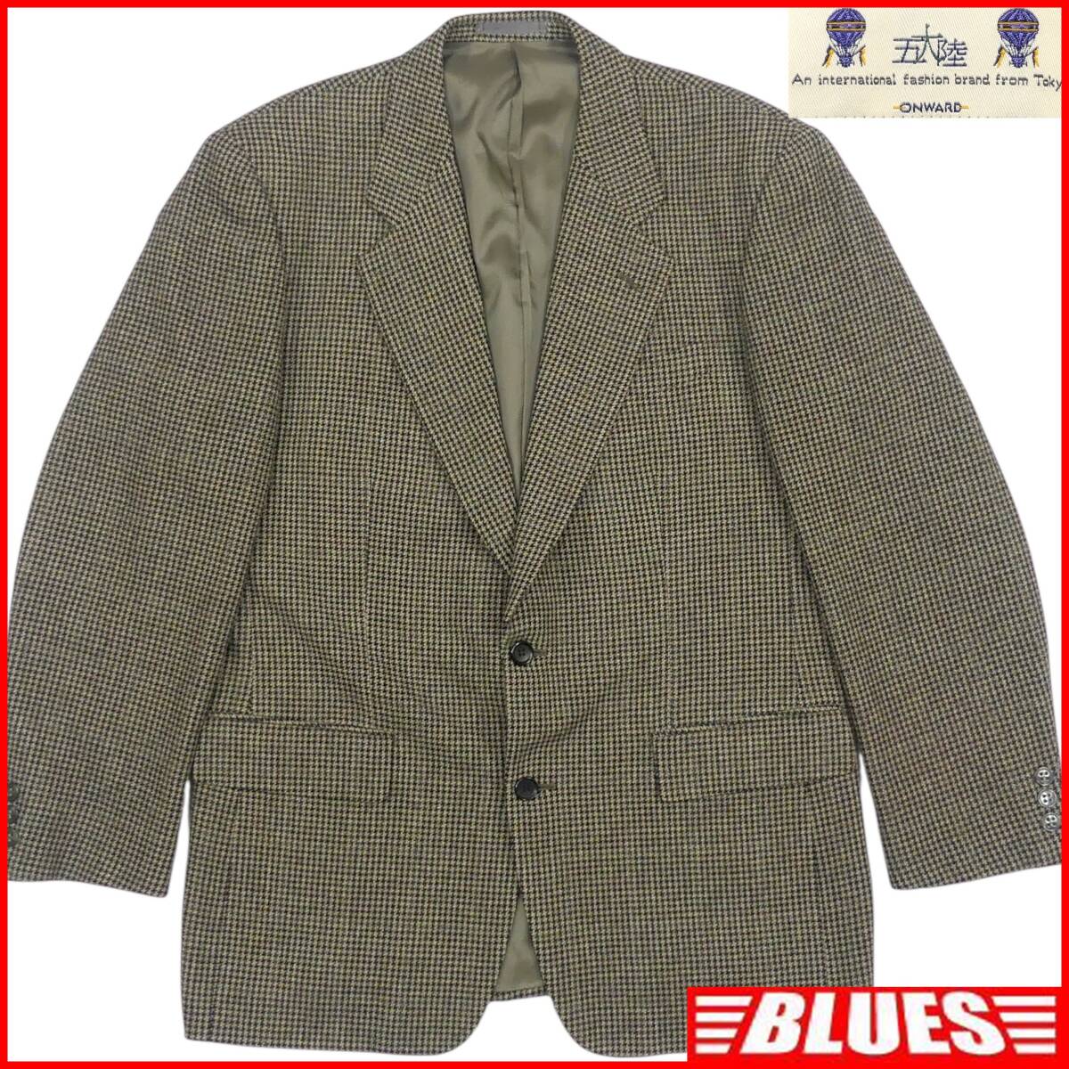 即決★五大陸★メンズ XL テーラードジャケット オンワード樫山製 7M 千鳥格子 チェック ウール ブレザー ハウンドトゥース アウター拍卖