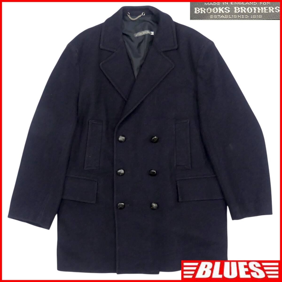 即決★BROOKS BROTHERS★メンズ XL ピーコート ブルックスブラザーズ 英国製 38 紺 ネイビー くるみボタン ウール 肉厚 メルトン生地拍卖