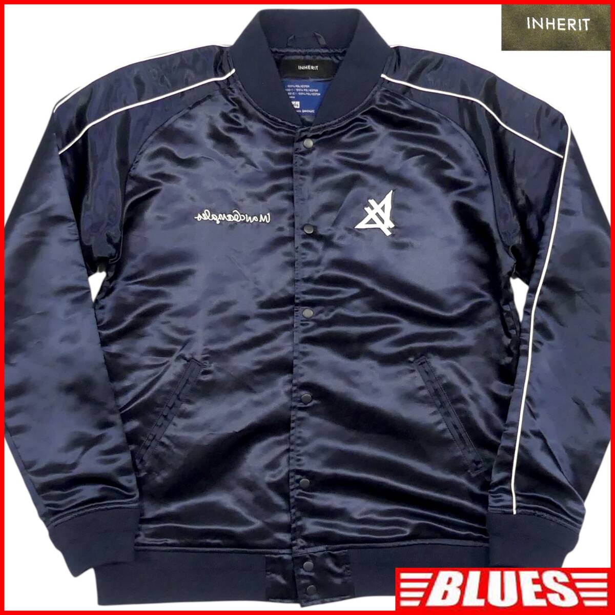 即決★Mark Gonzales INHERIT 別注★メンズ M スタジャン マークゴンザレス インヘリット 紺 ネイビー ジャケット ブルゾン MA-1拍卖