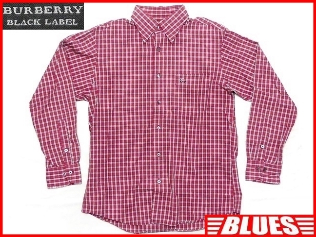 即決★BURBERRY BLACK LABEL★メンズM 長袖チェックシャツ 廃版 バーバリーブラックレーベル 2 レッド 三陽商会正規 ワイシャツ ナイト刺繍拍卖