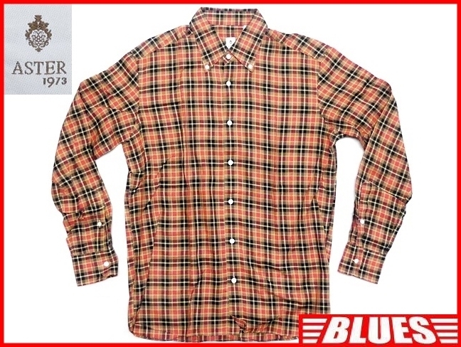 即決★イタリア製 ASTER★メンズM位 チェックシャツ アスター 39 赤 レッド 黒 長袖 ボタンダウン ワイシャツ カッターシャツ拍卖