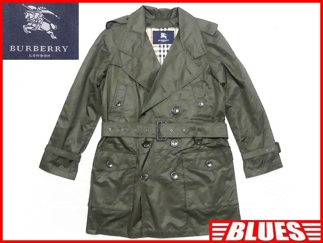 即決★BURBERRY LONDON★メンズM トレンチコート バーバリーロンドン 緑 オリーブ 三陽商会正規 ベルト ライナー付き拍卖