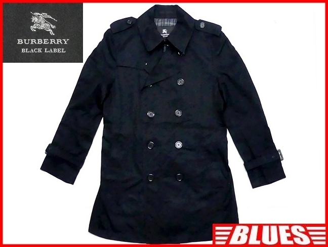 即決★BURBERRY BLACK LABEL★メンズL 廃版 トレンチコート バーバリーブラックレーベル 黒 ブラック 三陽商会正規 ベルト拍卖