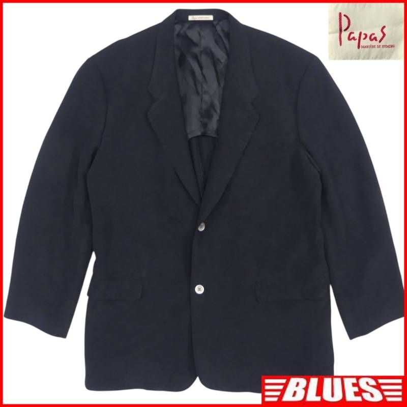 即決★Papas★メンズ L テーラードジャケット パパス シルク 48 ブレザー スーツ 上着 アウター 紺 ネイビー拍卖