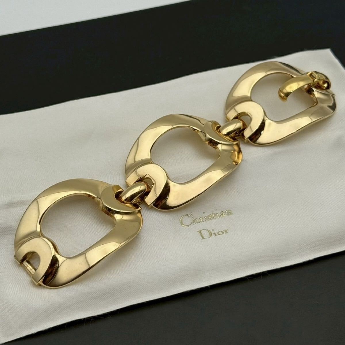 【希少・未使用保管品・大ぶり・袋付き】Christian Dior クリスチャンディオール ブレスレット バングル ゴールド 3連 サークル 極太拍卖