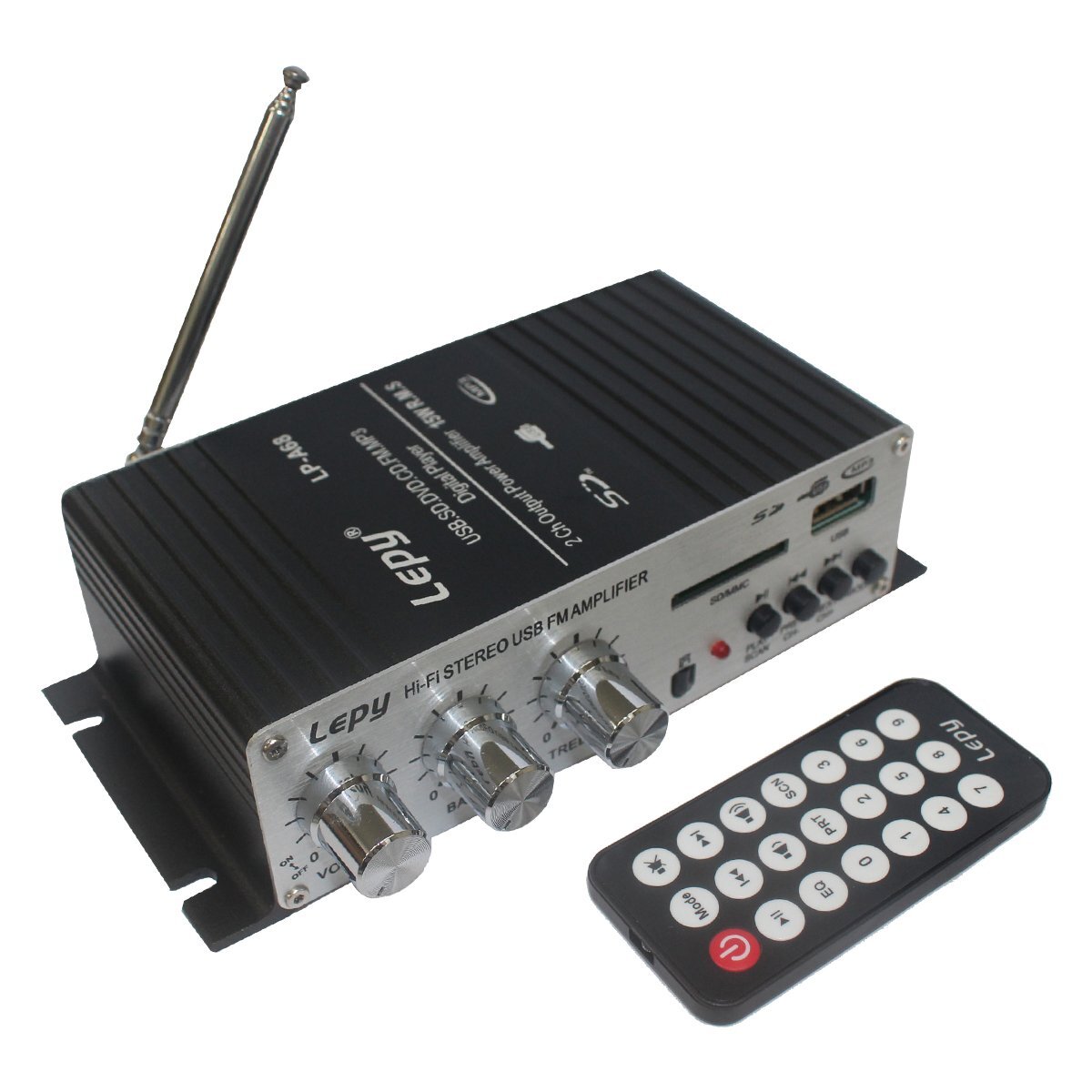 【新品即納】ステレオ アンプ オーディオ リモコン付 LEPY製 Hi-Fi 多機能 SDカード USB MP3 FM LEPY製 LP-A68 アナログ DC12V 2.1ch拍卖
