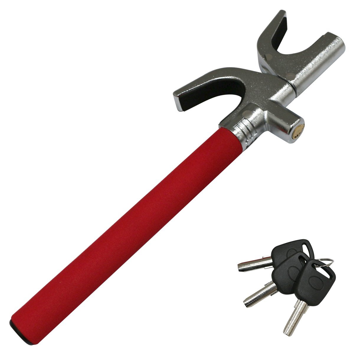 【新品即納】盗難防止! 汎用 ハンドルロック ステアリングロック レッド ステアリングロック バー ロックキー 鍵付き拍卖